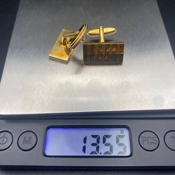 Vintage Rectangular Rolled Gold Cufflinks Ribbed Bar Design Groom Prom MCM - Picture 6 of 7